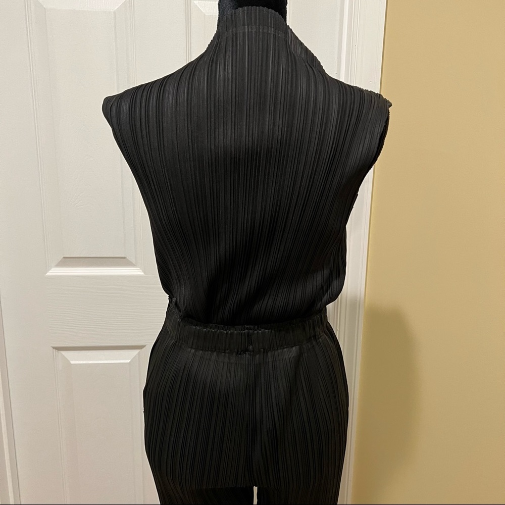 Office two pieces set turtleneck top loose pants casual pleated wide leg pants - Picture 12 of 15
